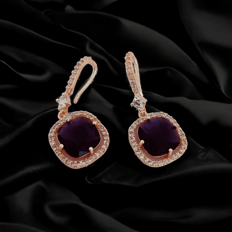 Opal Touch - Square Rose Gold Hook Back Earrings - Earrings
