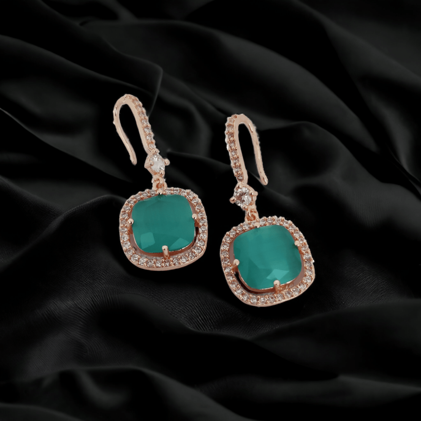 Opal Touch - Square Rose Gold Hook Back Earrings - Earrings