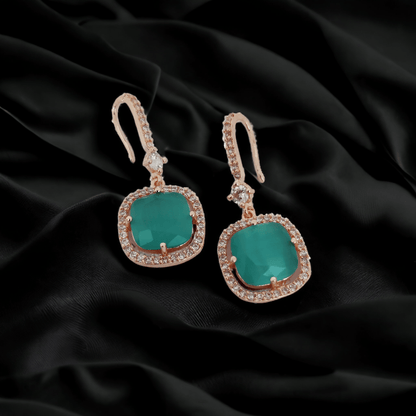 Opal Touch - Square Rose Gold Hook Back Earrings - Earrings