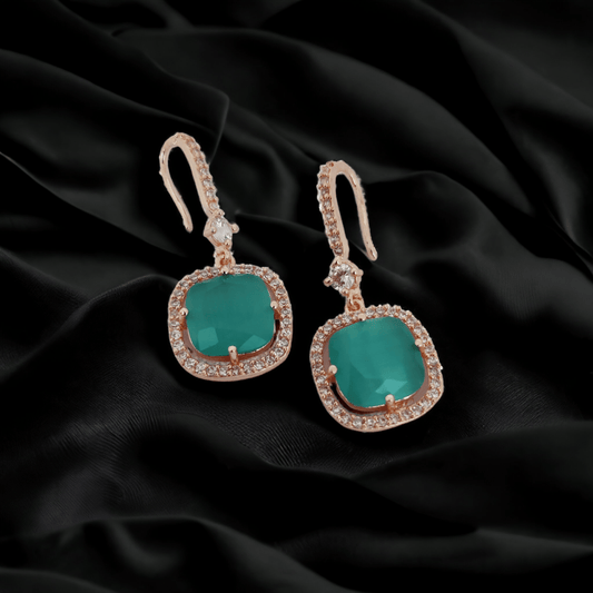 Opal Touch - Square Rose Gold Hook Back Earrings - Earrings