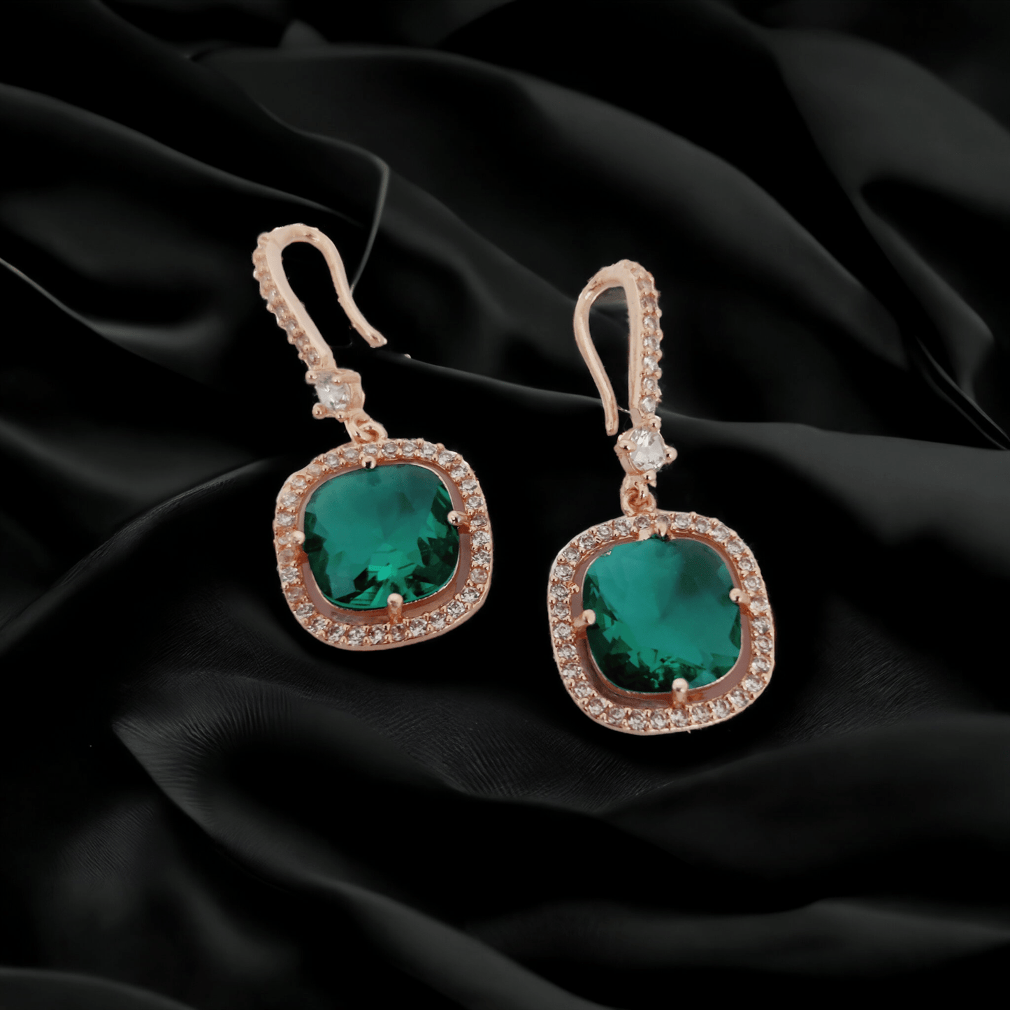 Opal Touch - Square Rose Gold Hook Back Earrings - Earrings