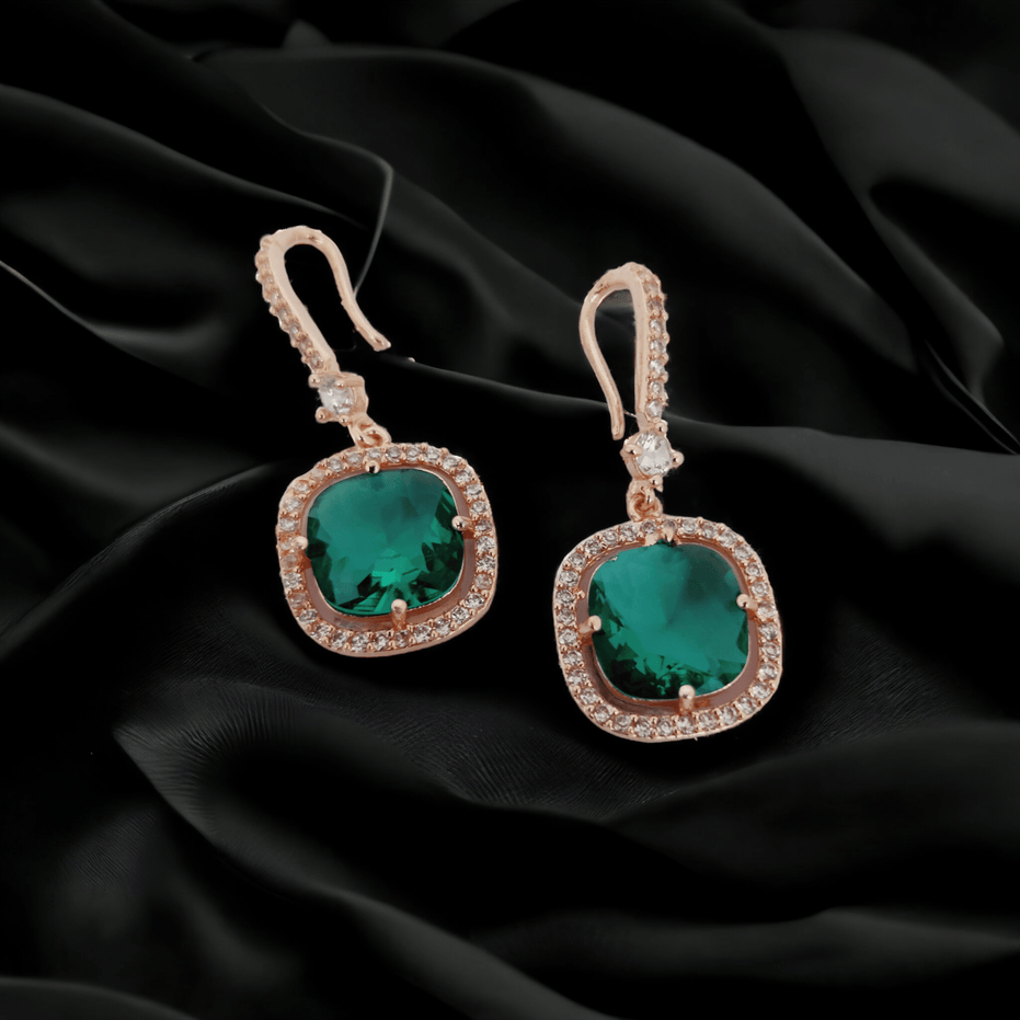 Opal Touch - Square Rose Gold Hook Back Earrings - Earrings