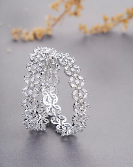 Opal Touch - Star Rhodium Plated Bangles (Pack of 2) - Bangles