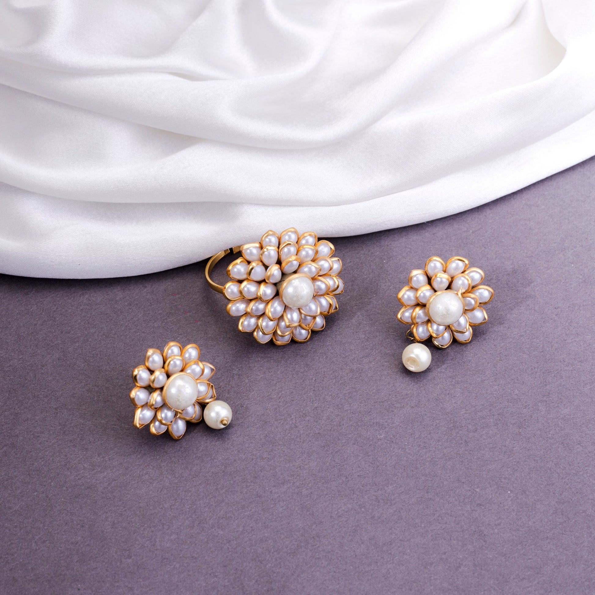 Combo - Stardust Gold Plated Ring and Stud Combo - Opal Touch