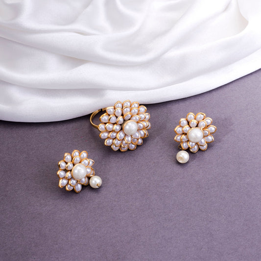 Combo - Stardust Gold Plated Ring and Stud Combo - Opal Touch