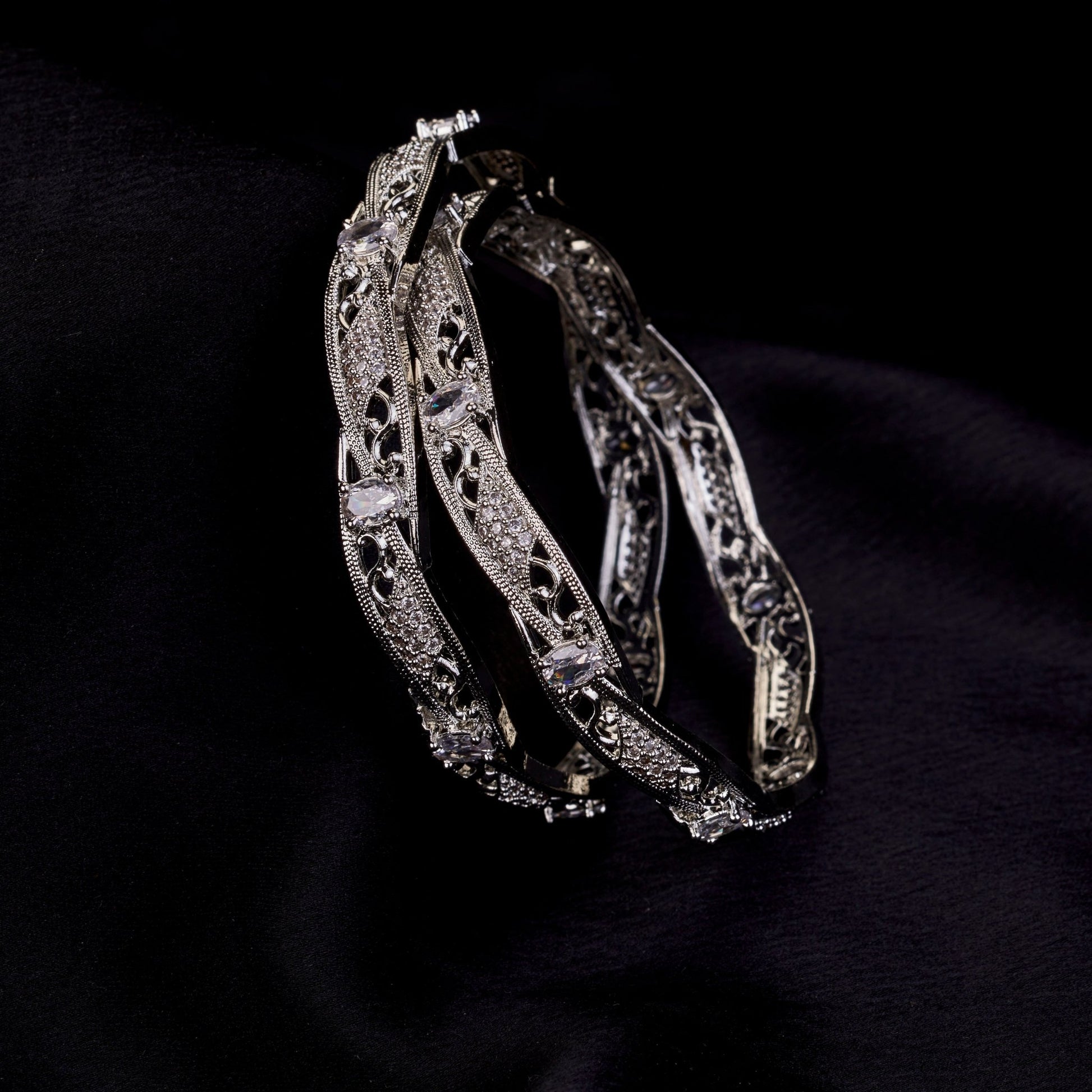 Bangles - Stellar Bloom Rhodium Bangles - Opal Touch