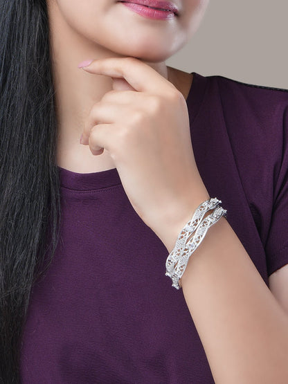 Bangles - Stellar Bloom Rhodium Bangles - Opal Touch