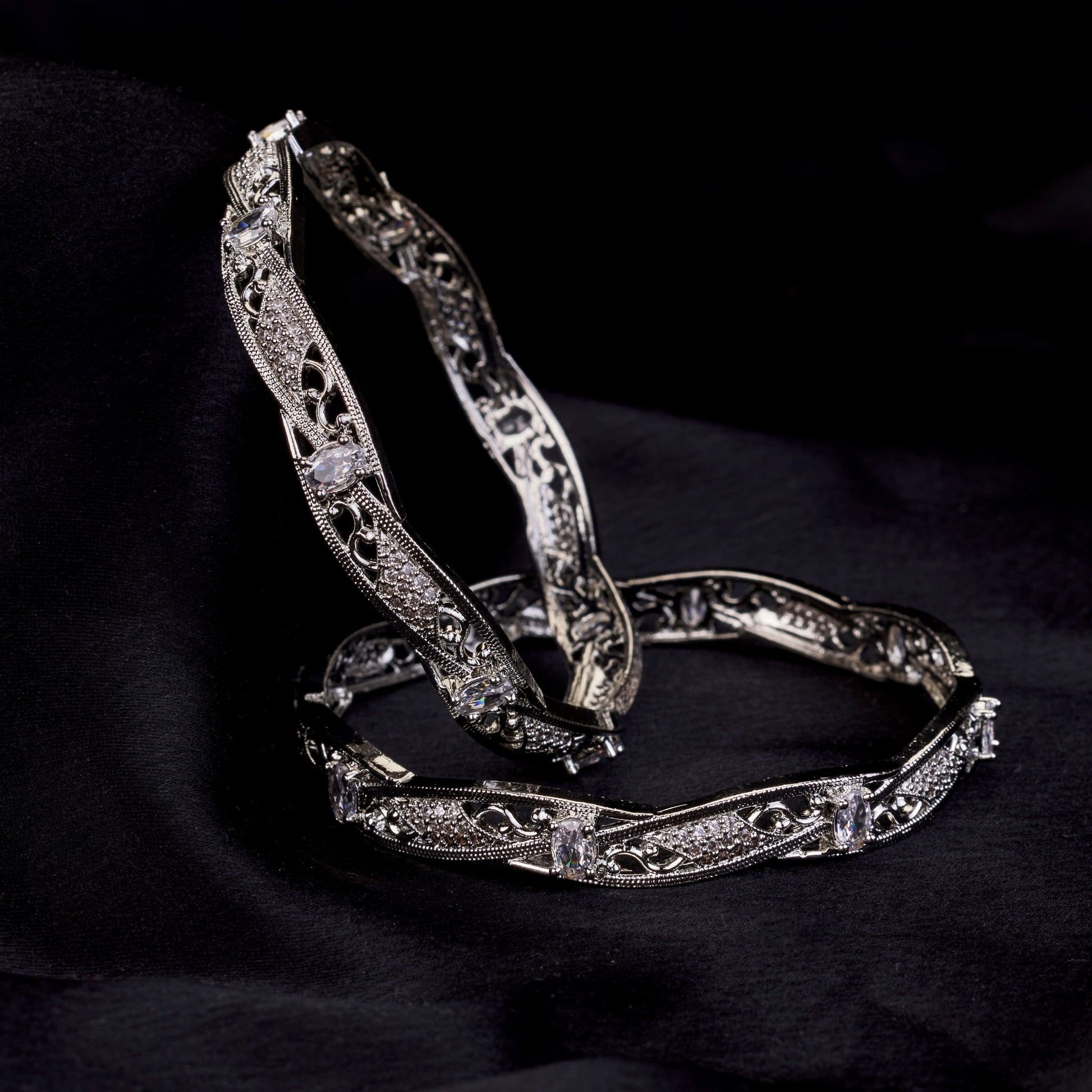 Bangles - Stellar Bloom Rhodium Bangles - Opal Touch