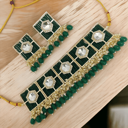 Opal Touch - Stylish Chocker Necklace Set With Pearls - Necklace