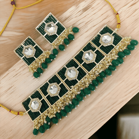 Opal Touch - Stylish Chocker Necklace Set With Pearls - Necklace