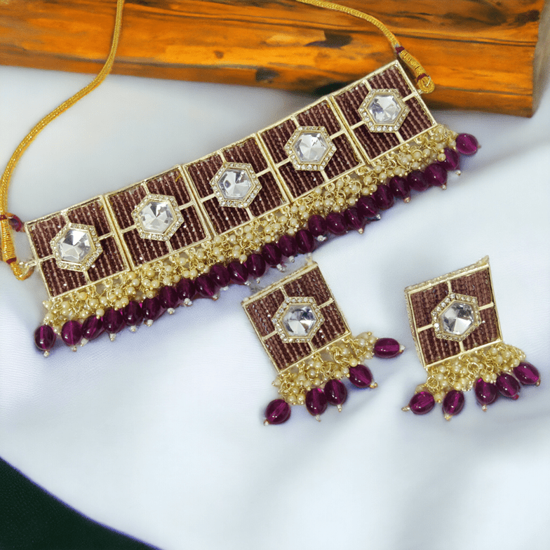 Opal Touch - Stylish Chocker Necklace Set With Pearls - Necklace