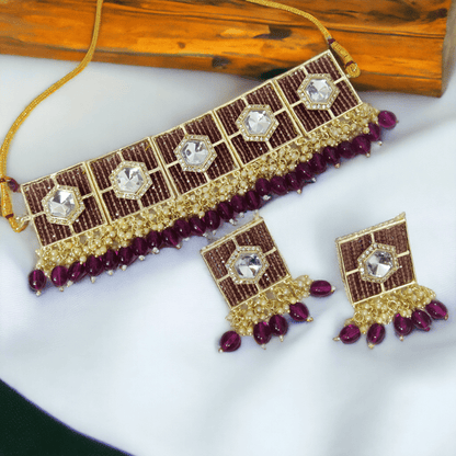 Opal Touch - Stylish Chocker Necklace Set With Pearls - Necklace