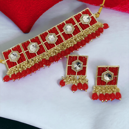 Opal Touch - Stylish Chocker Necklace Set With Pearls - Necklace