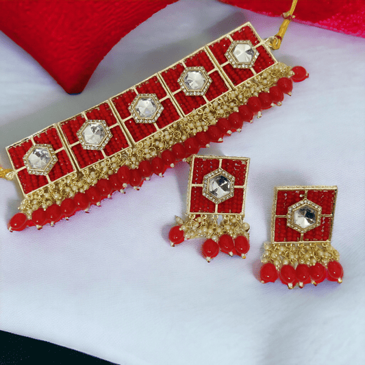 Opal Touch - Stylish Chocker Necklace Set With Pearls - Necklace