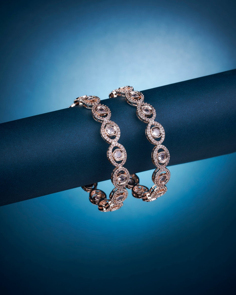 Opal Touch - Stylish Polki Rose Gold Bangles (Pack of 2) - Bangles
