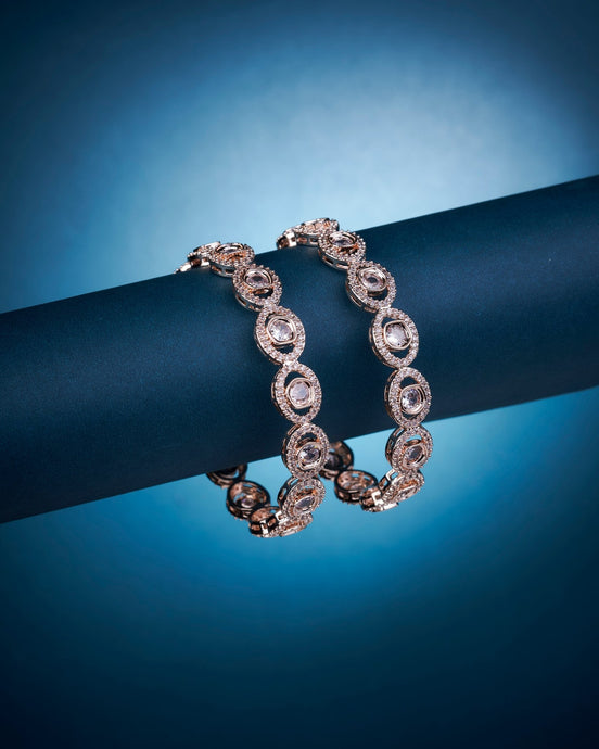 Opal Touch - Stylish Polki Rose Gold Bangles (Pack of 2) - Bangles