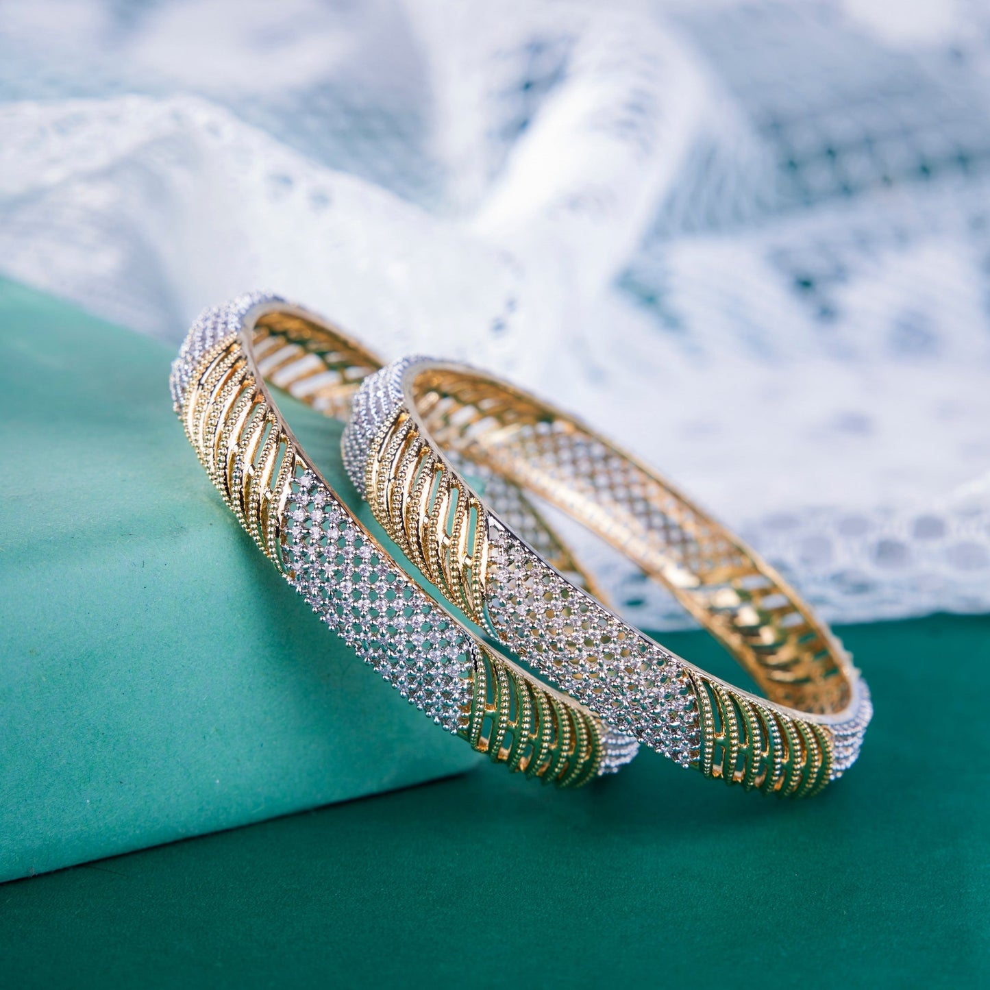 Opal Touch - Stylish Two Tone AD Bangles (Pack of 2) - Bangles