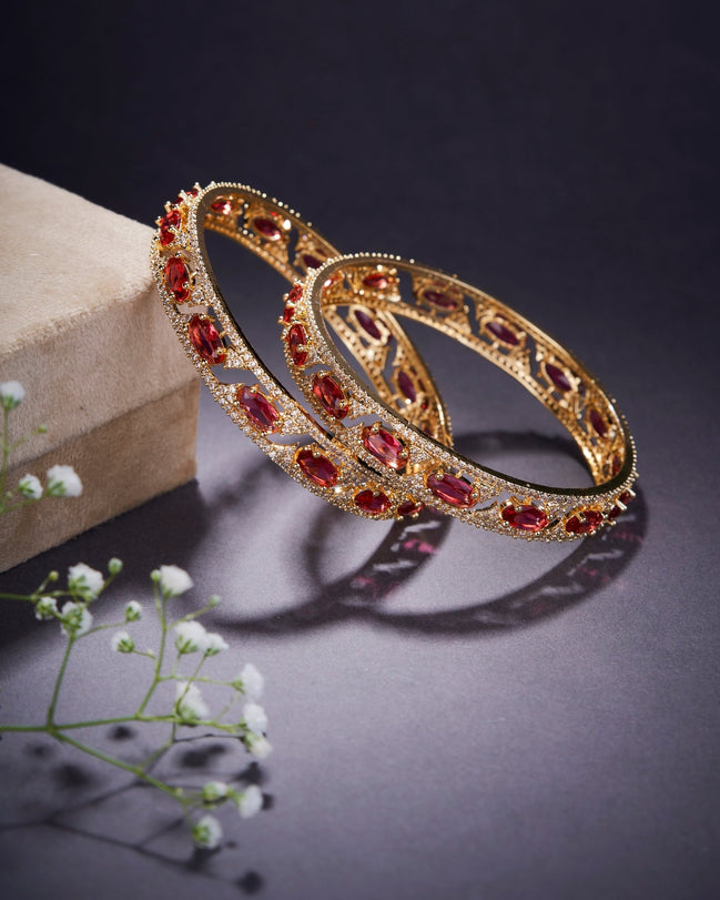 Bangles - Stylish Zig Zag Oval Gold Bangles (Pack of 2) - Opal Touch