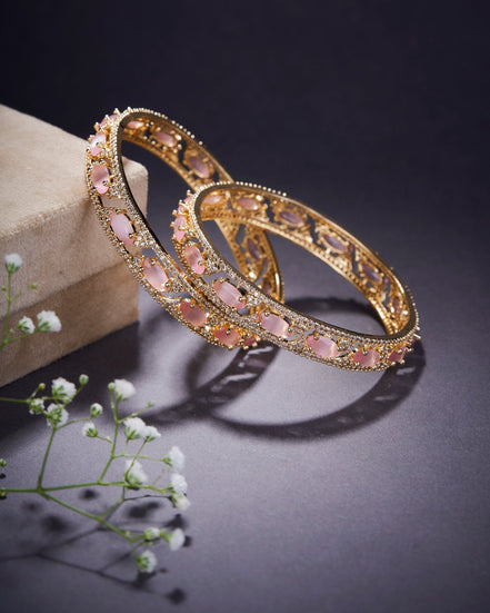 Bangles - Stylish Zig Zag Oval Gold Bangles (Pack of 2) - Opal Touch