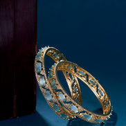 Opal Touch - Stylish Zig Zag Oval Gold Bangles (Pack of 2) - Bangles