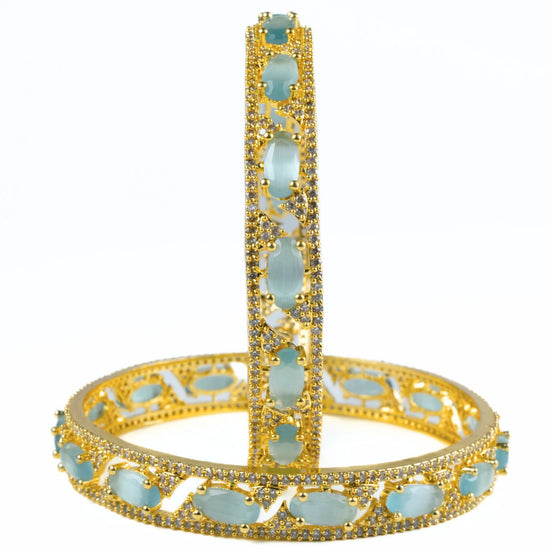 Stylish Zig Zag Oval Gold Bangles (Pack of 2) - Opal Touch