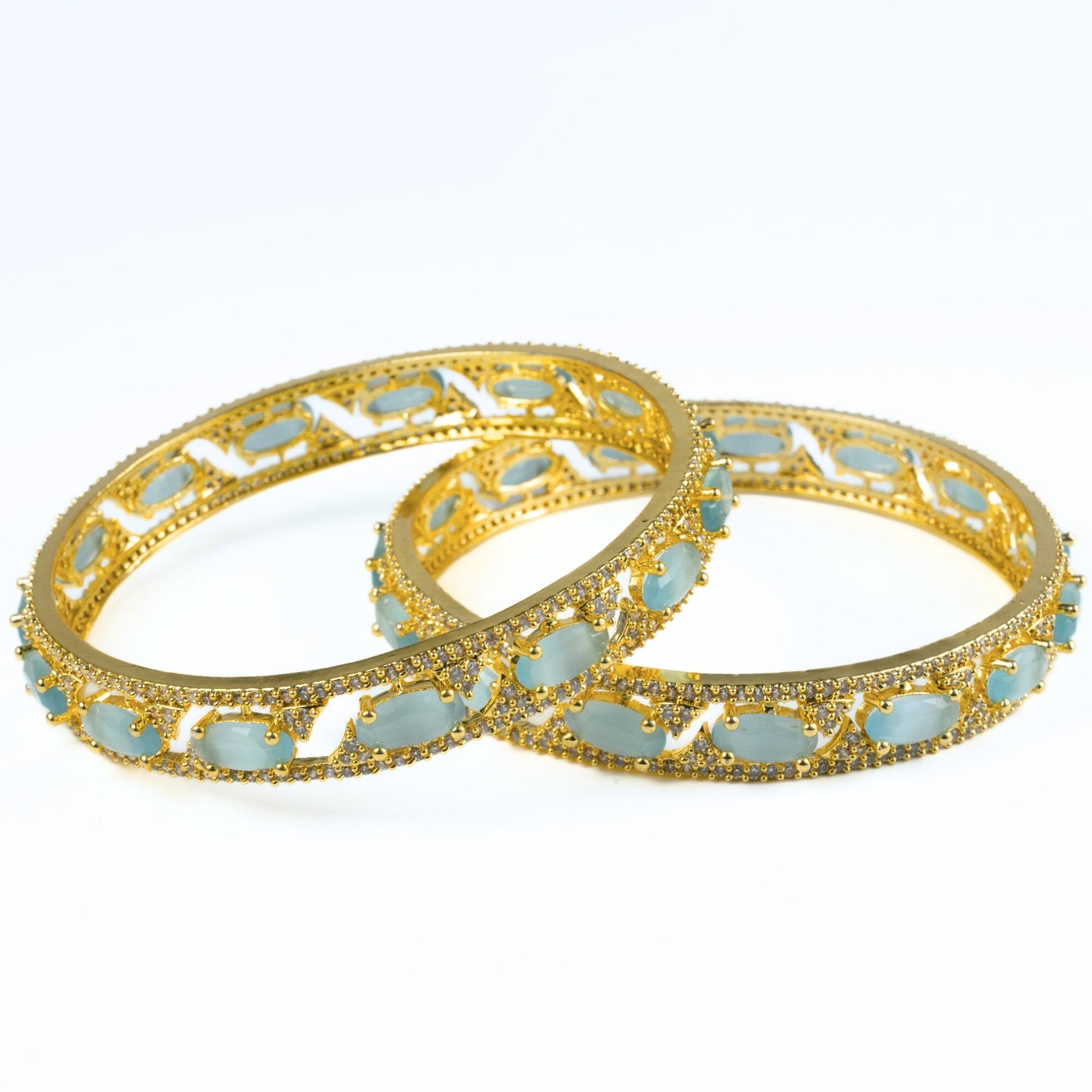 Stylish Zig Zag Oval Gold Bangles (Pack of 2) - Opal Touch