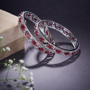 Stylish Zig Zag Oval Rhodium Bangles (Pack of 2) - Opal Touch