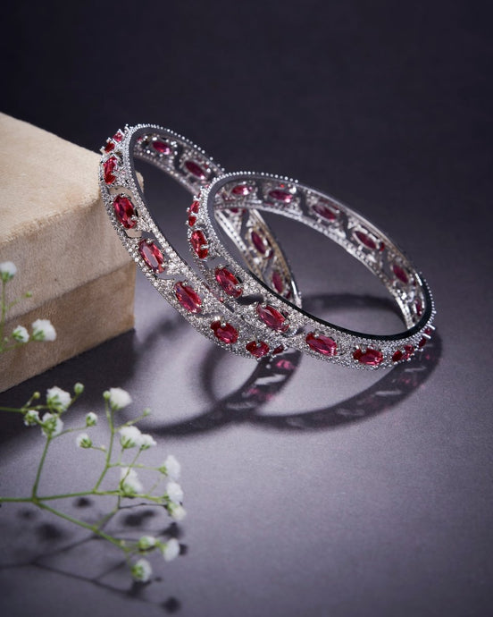 Stylish Zig Zag Oval Rhodium Bangles (Pack of 2) - Opal Touch