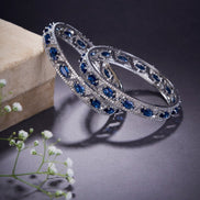 Stylish Zig Zag Oval Rhodium Bangles (Pack of 2) - Opal Touch