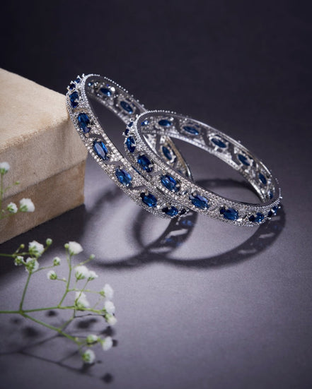 Stylish Zig Zag Oval Rhodium Bangles (Pack of 2) - Opal Touch