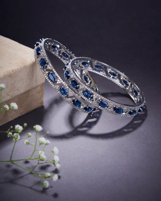 Stylish Zig Zag Oval Rhodium Bangles (Pack of 2) - Opal Touch