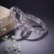 Stylish Zig Zag Oval Rhodium Bangles (Pack of 2) - Opal Touch