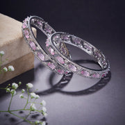 Stylish Zig Zag Oval Rhodium Bangles (Pack of 2) - Opal Touch