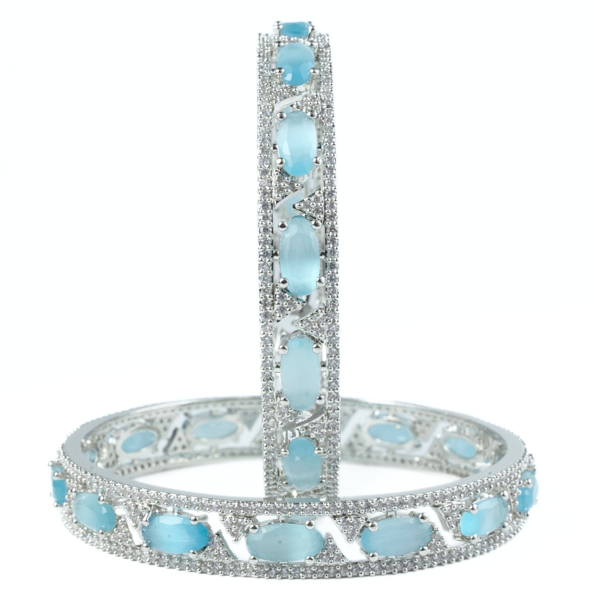 Stylish Zig Zag Oval Rhodium Bangles (Pack of 2) - Opal Touch