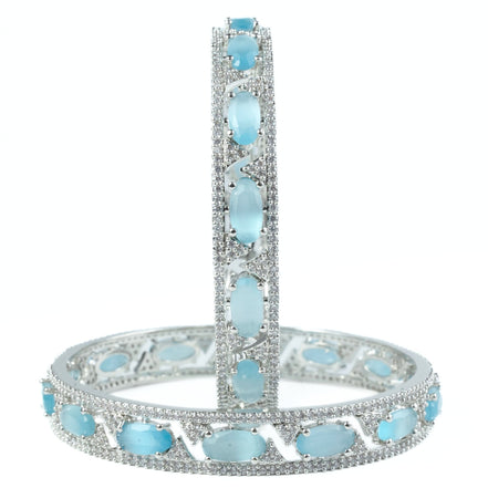 Stylish Zig Zag Oval Rhodium Bangles (Pack of 2) - Opal Touch