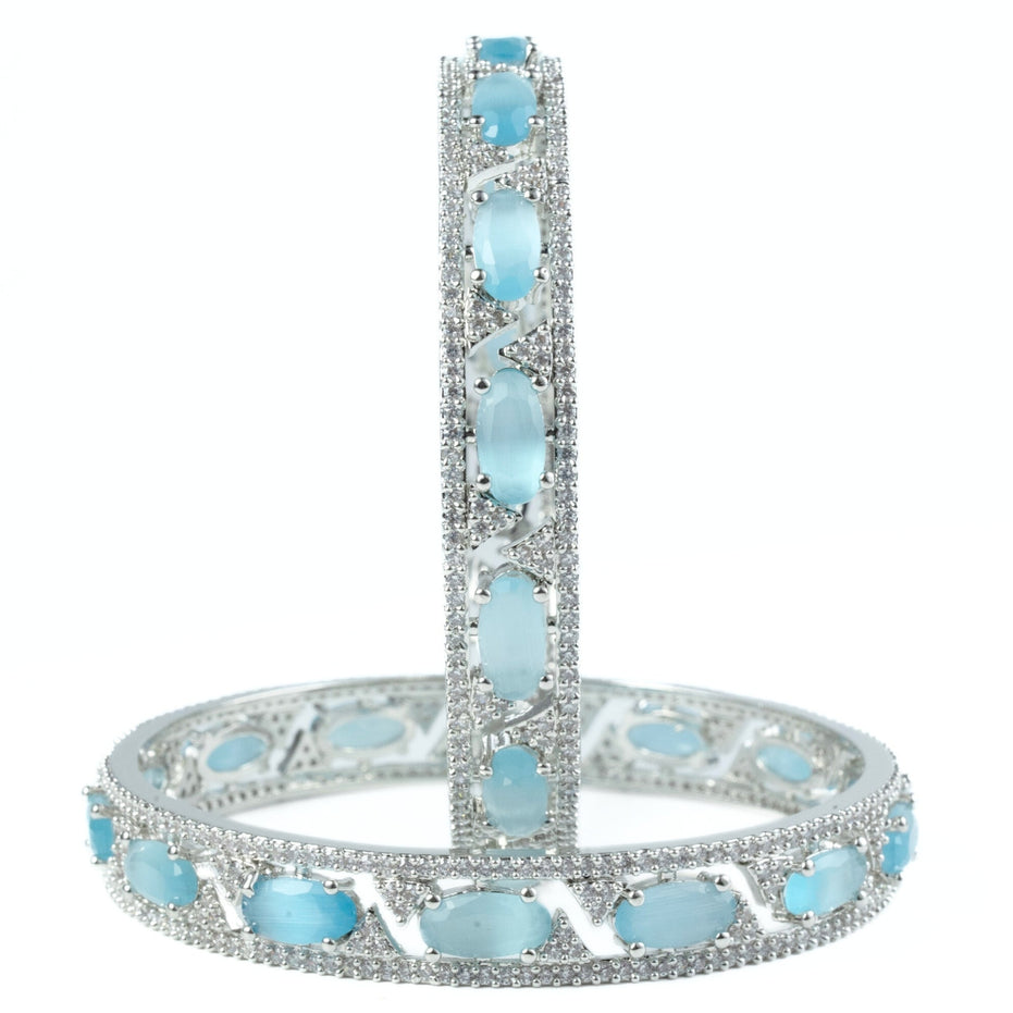 Stylish Zig Zag Oval Rhodium Bangles (Pack of 2) - Opal Touch