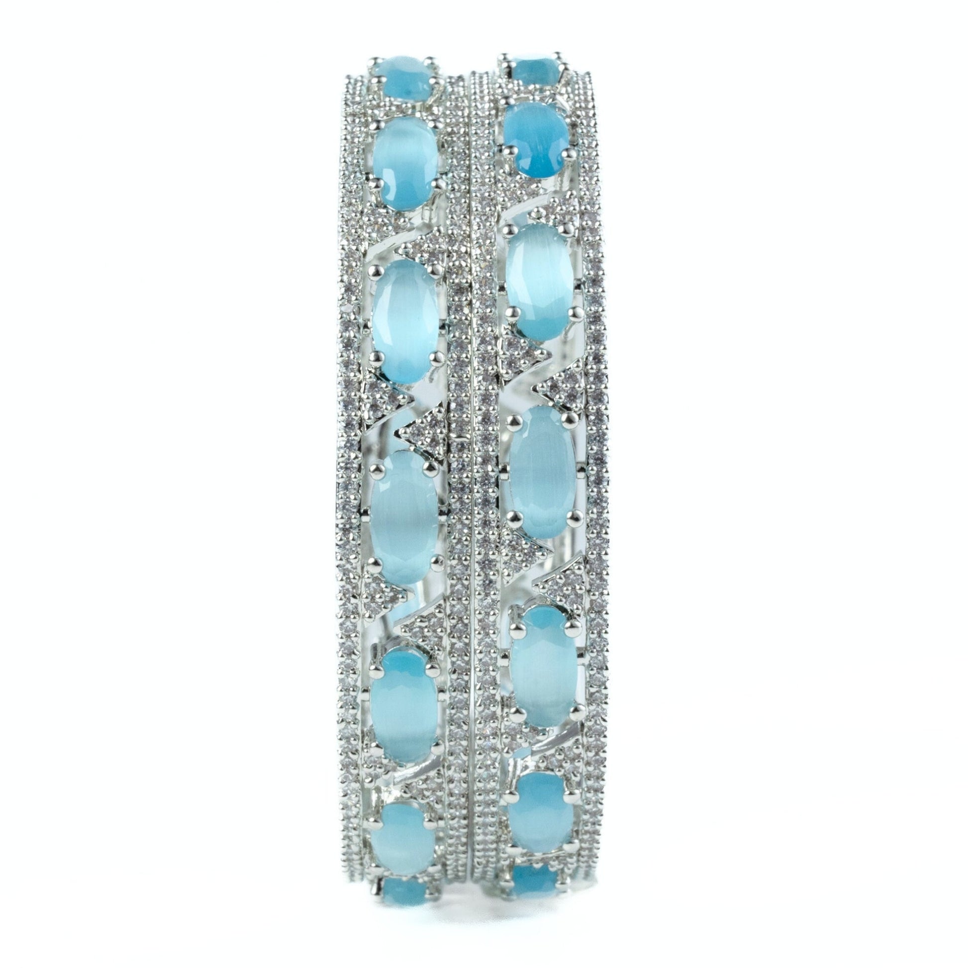 Stylish Zig Zag Oval Rhodium Bangles (Pack of 2) - Opal Touch