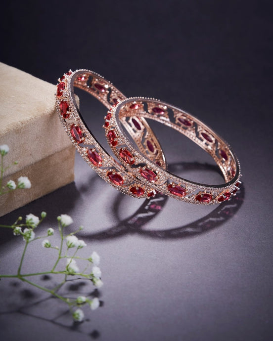 Stylish Zig Zag Oval Rose Gold Bangles (Pack of 2) - Opal Touch