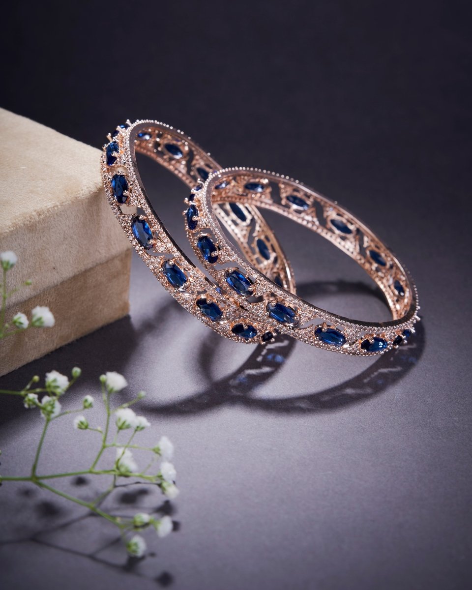 Stylish Zig Zag Oval Rose Gold Bangles (Pack of 2) - Opal Touch