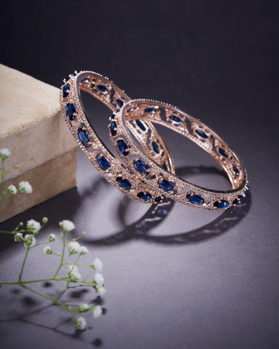 Stylish Zig Zag Oval Rose Gold Bangles (Pack of 2) - Opal Touch