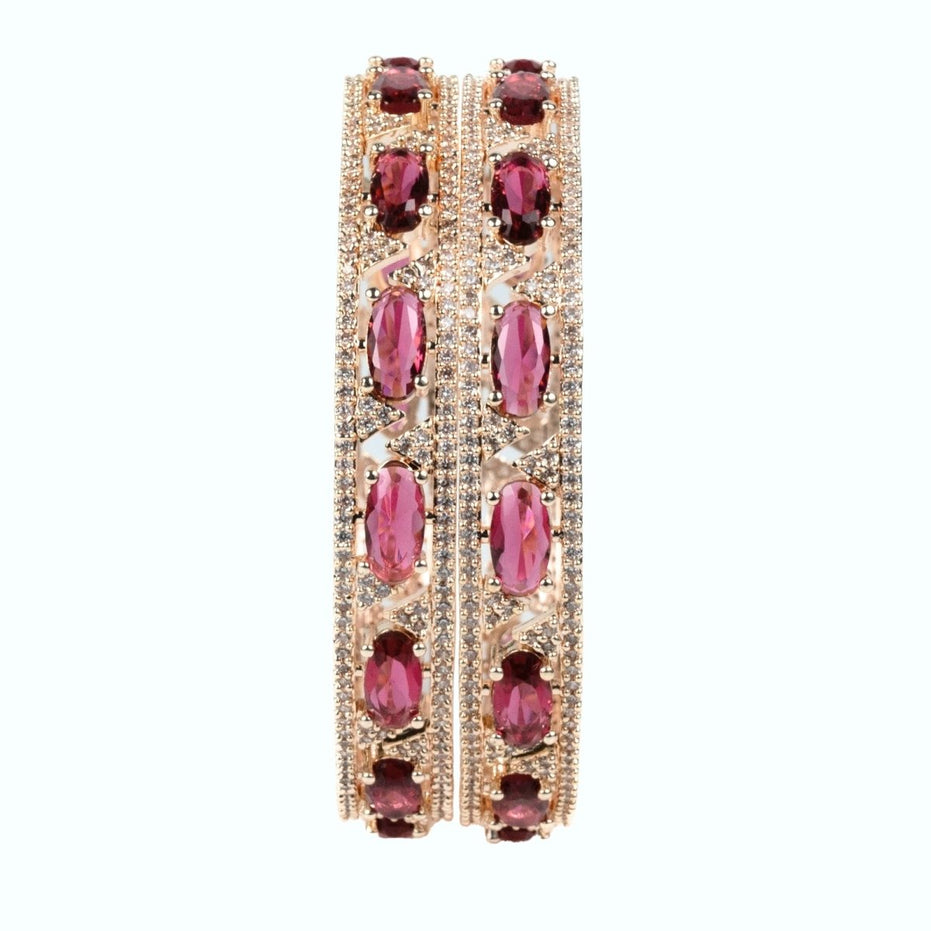 Stylish Zig Zag Oval Rose Gold Bangles (Pack of 2) - Opal Touch