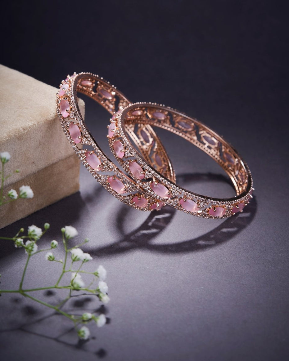 Stylish Zig Zag Oval Rose Gold Bangles (Pack of 2) - Opal Touch