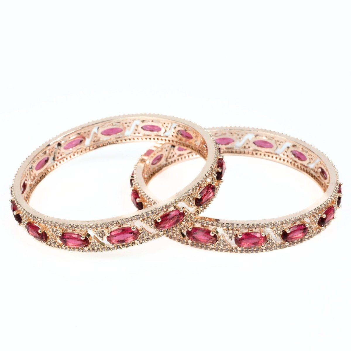 Stylish Zig Zag Oval Rose Gold Bangles (Pack of 2) - Opal Touch
