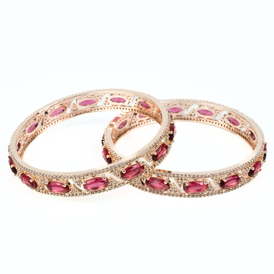 Stylish Zig Zag Oval Rose Gold Bangles (Pack of 2) - Opal Touch