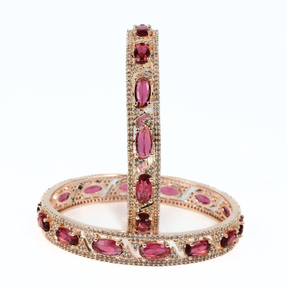 Stylish Zig Zag Oval Rose Gold Bangles (Pack of 2) - Opal Touch