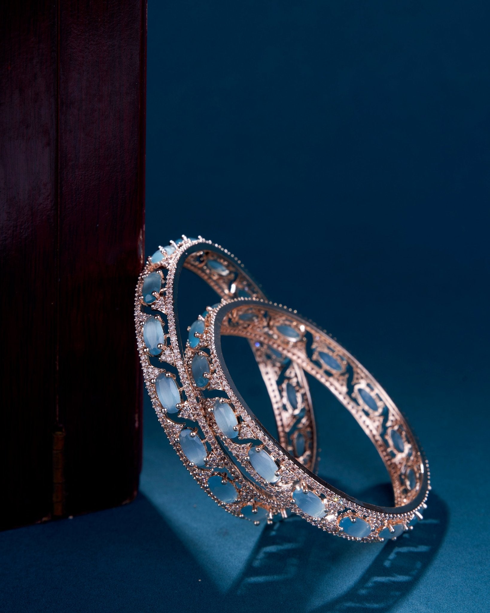 Opal Touch - Stylish Zig Zag Oval Rose Gold Bangles (Pack of 2) - Bangles