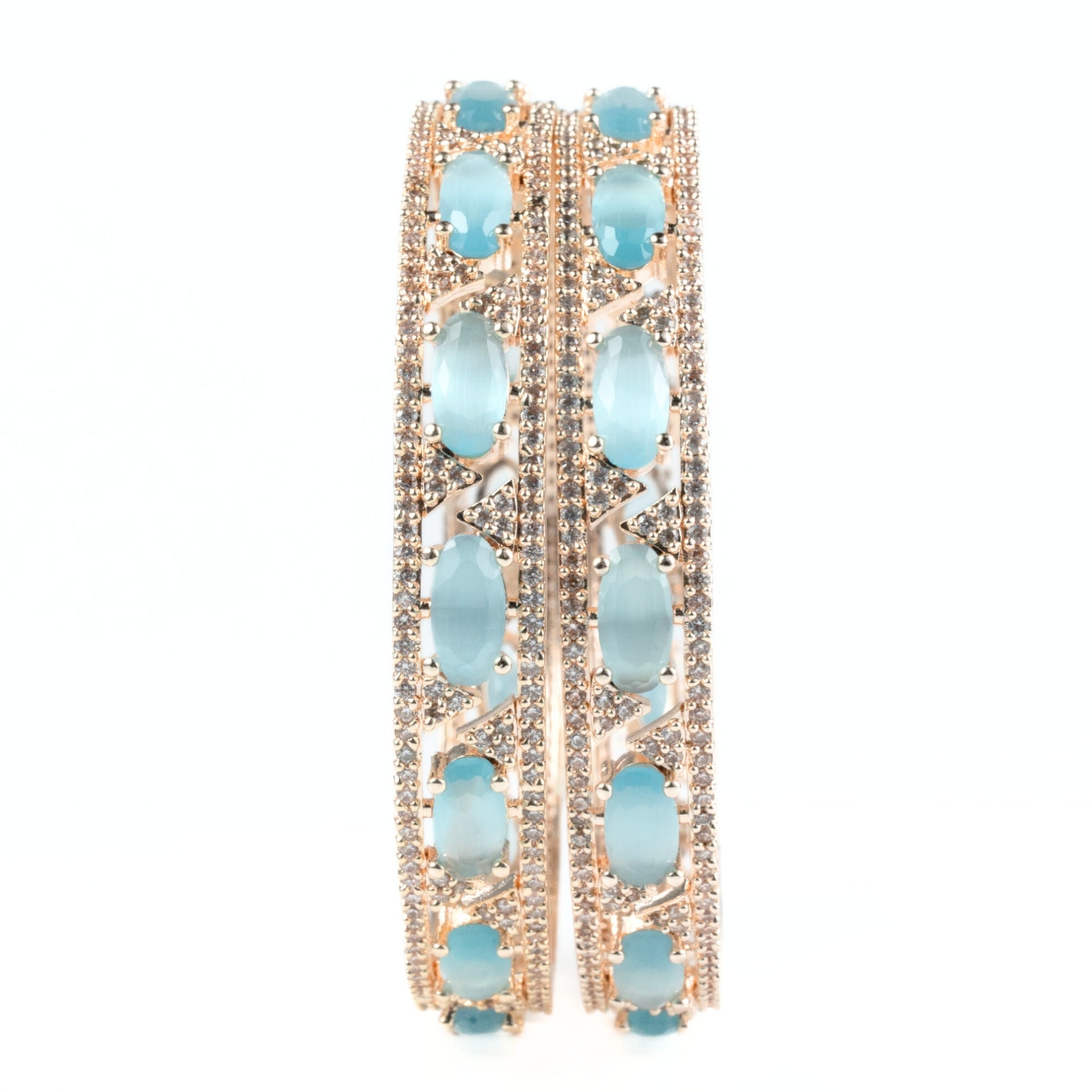 Stylish Zig Zag Oval Rose Gold Bangles (Pack of 2) - Opal Touch