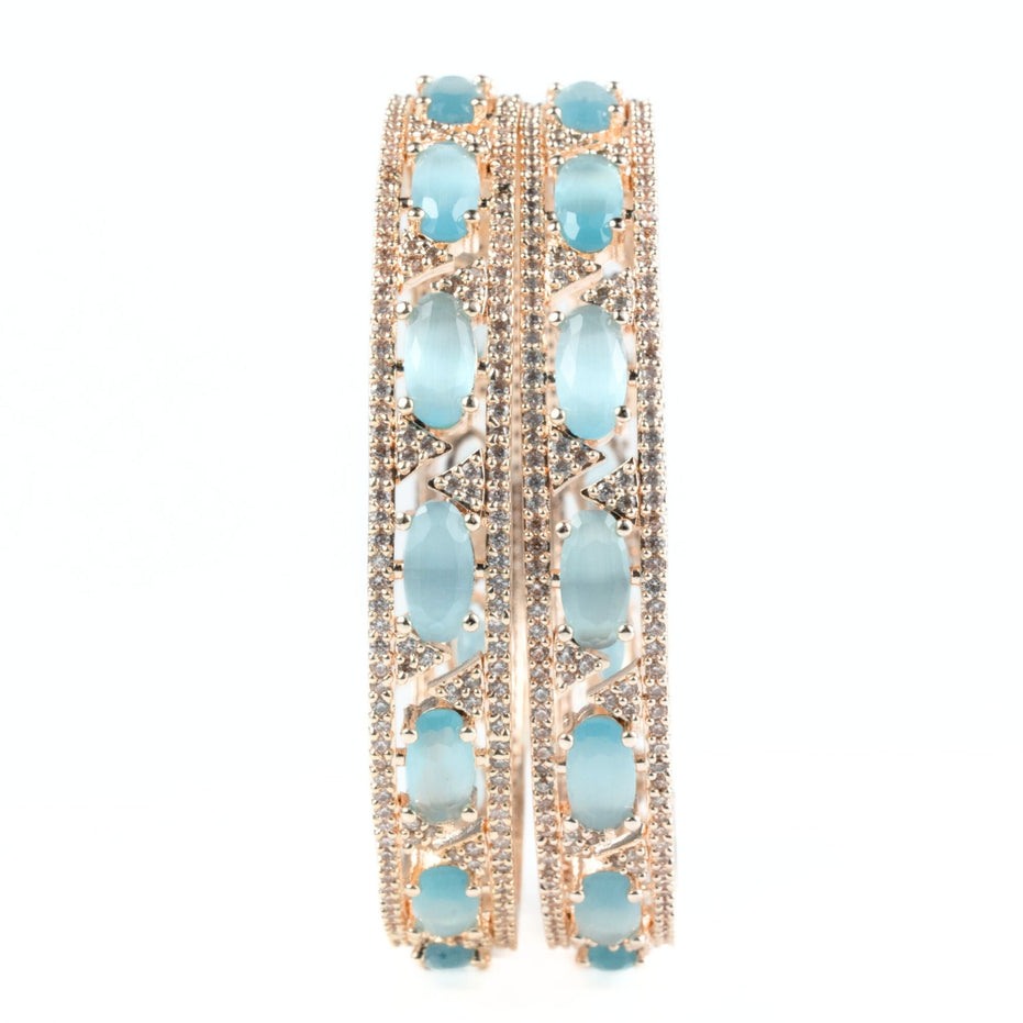Stylish Zig Zag Oval Rose Gold Bangles (Pack of 2) - Opal Touch