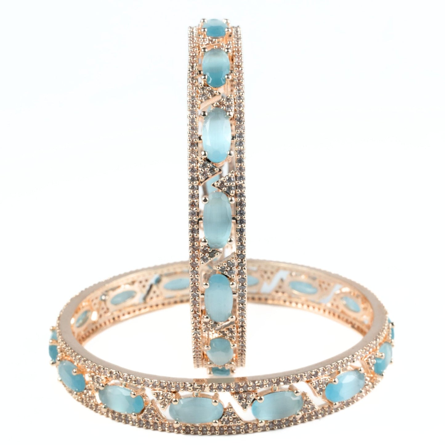 Stylish Zig Zag Oval Rose Gold Bangles (Pack of 2) - Opal Touch