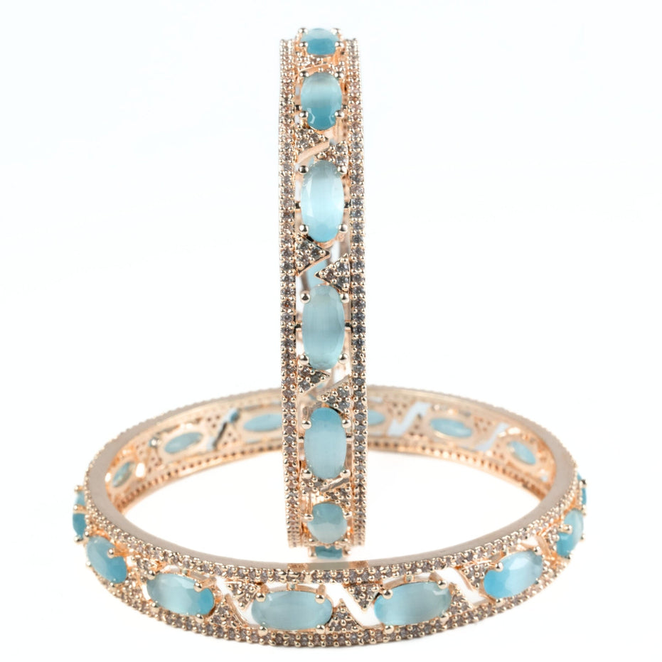 Stylish Zig Zag Oval Rose Gold Bangles (Pack of 2) - Opal Touch